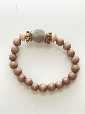 New Anthropologie Wooden Bead Stone Stretch Bracelet